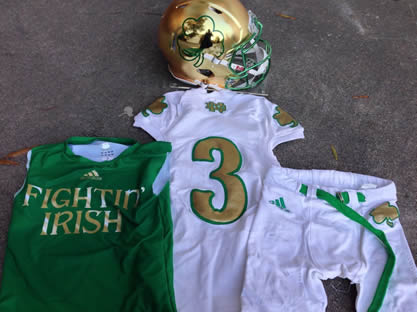 Amir Carlisle #3 Game Worn Notre Dame 2013 Shamrock Series Game Uniform Set