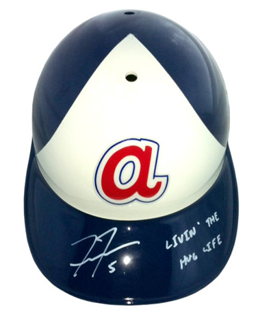 Freddie Freeman Autographed Throwback Rawlings Batting Helmet with Livin' the Hug Life Inscription Atlanta Braves