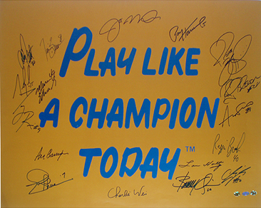 Paul Hornung and Johnny Lattner autographed Play Like A Champion Today sign