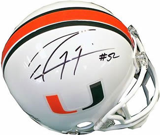 Ray Lewis autographed Miami Hurricanes mini helmet