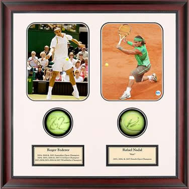 Roger Federer vs Rafael Nadal Autographed Ball MemorabiliaFramed