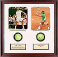 Roger Federer vs Rafael Nadal autographed ball memorabilia